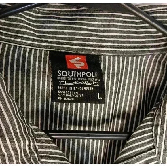 "SOUTHPOLE" VTG Men's Button Down Long Sleeve Black/ White Strip Mens Size Large - Picture 2 of 7